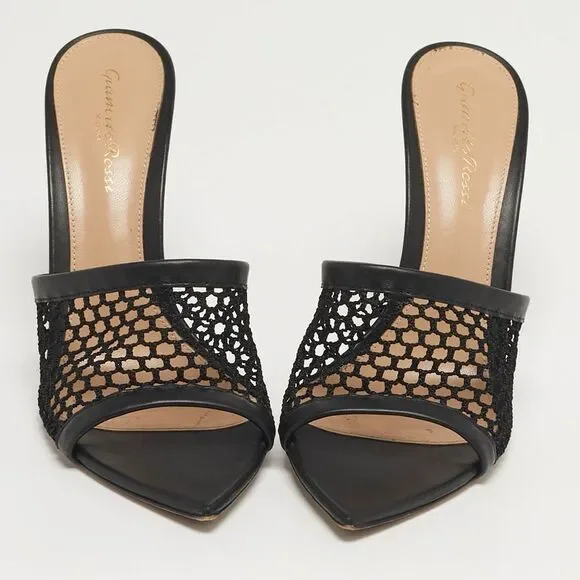 Gianvito Rossi Alisia Black Mesh And Leather Slide Sandals Size 39 - Picture 3 of 7